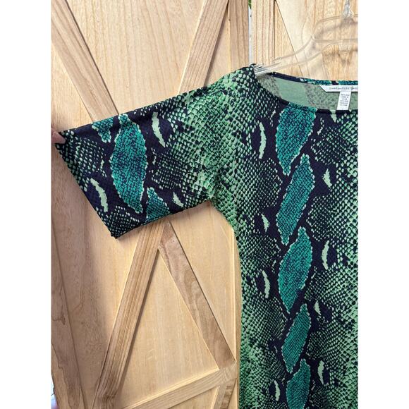 DIANE VON FURSTENBERG 100% silk stretch green black snakeskin print dress - Picture 8 of 9